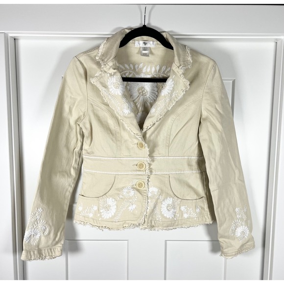 VTG Y2K Floral Embroidered Denim Jacket Blazer Boho Cottage Western Women's 8‎ - Picture 3 of 9